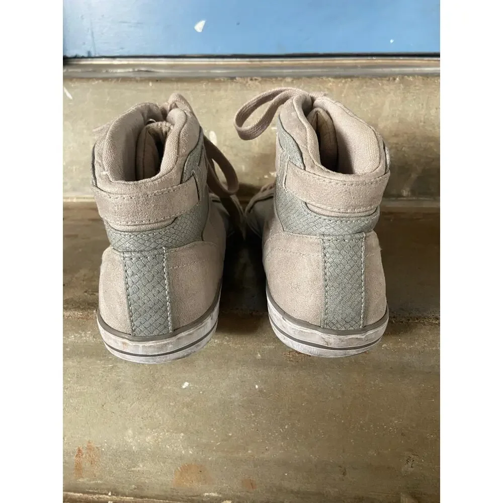 G by Guess Opall 12 mid-top 2 tone sneakers w/ faux-snakeskin pattern.